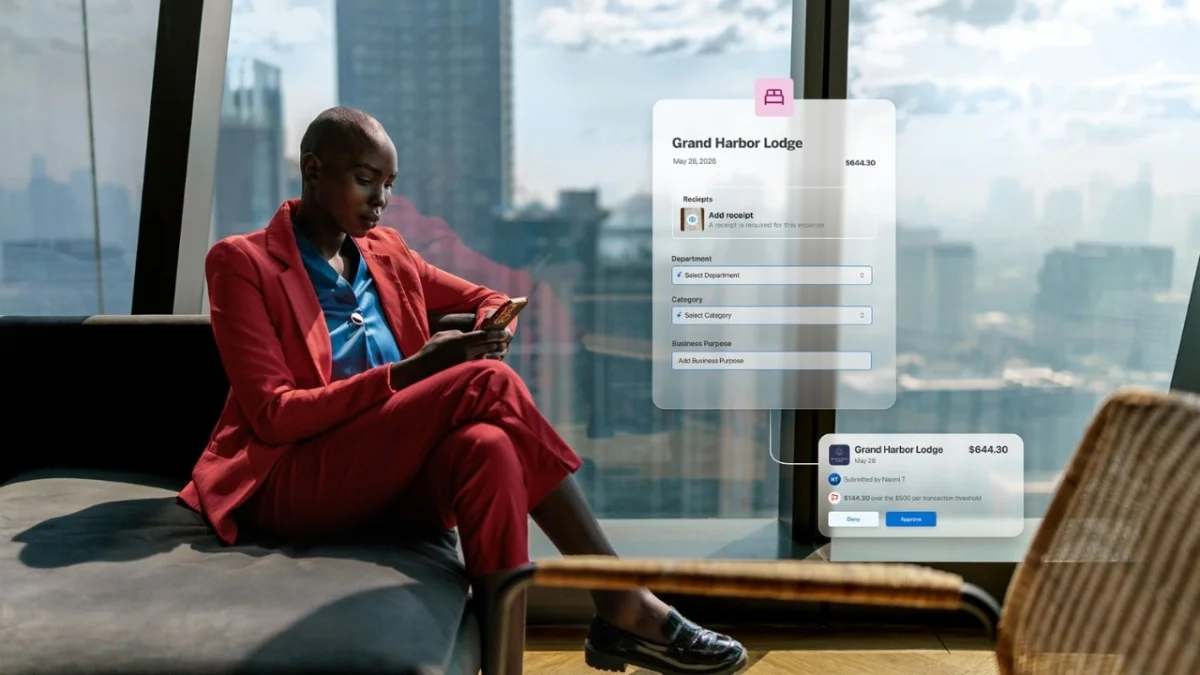 An employee enters a new expense submission on a mobile app.